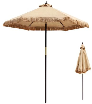 Parasol de plage en bois Tiki 210 cm - Paille - Pour l'extérieur - Idéal pour piscine, jardin, terrasse et protection solaire, naturel, 210cm/6.9ft