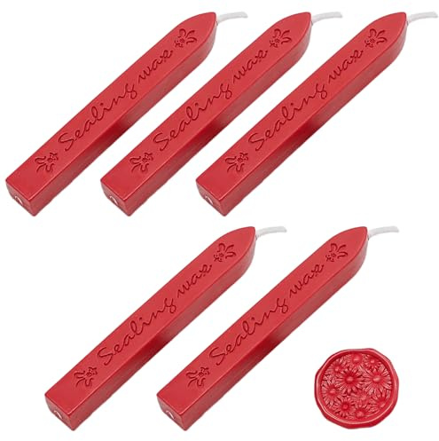 Manuscript Sealing Seal Wax Sticks Wicks for Postage Letter (5PCS Wine Red)