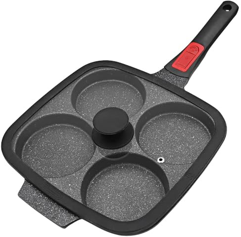 RANX INGST Grande Poêle à Pancakes 26 x 24 cm, Poêle à œufs au plat avec Couvercle et Poignée Amovible Antiadhésive pour Tous Feux Dont Induction