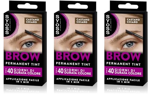 Syoss Brow Castano Chiaro (10ml), Tinta sopracciglia permanente, Tintura sopracciglia resistente ad acqua e sbavature, Colore intenso per sopracciglia per 10 applicazioni, Formula vegana, 3 confezioni
