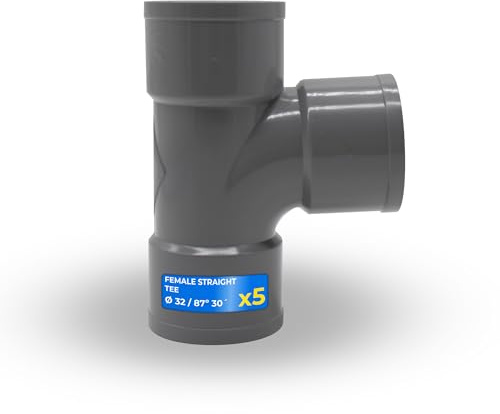 DOJA Barcelona dubbelbåge 87 grader PVC-rör – förpackning 5 – Ø 32 mm – T-kontakt, T-stycke vattenanslutning – enkel installation, kompakt konstruktion av slitstark HT vinkel, PVC självhäftande hylsa