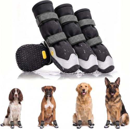 ronoai Waterproof Anti-Slip Dog Shoes, Rubber Sole Adjustable Strap Paw Boots Size 5