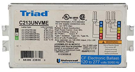 Universal C213UNVME Compact Fluorescent Ballast, 2-Lamp, 13W CFQ, 120/277V