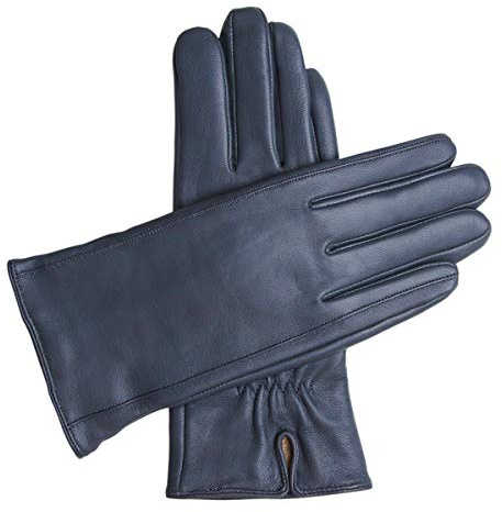 Downholme Classic Leather Cashmere Lined Gloves for Women (Dark Blue, L)