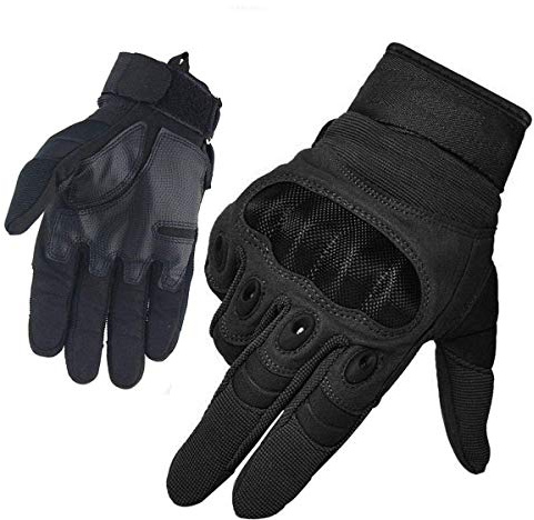 Gants Tactiques Plein-Doigt Hommes Mi-Saison Sport de Plein air pour Combat, Scooter, Militaire, Moto,Paintball, Cyclisme, Randonné, Airsoft, Camping, Chasse,Vélo (Noir Plein-Doigt, M)