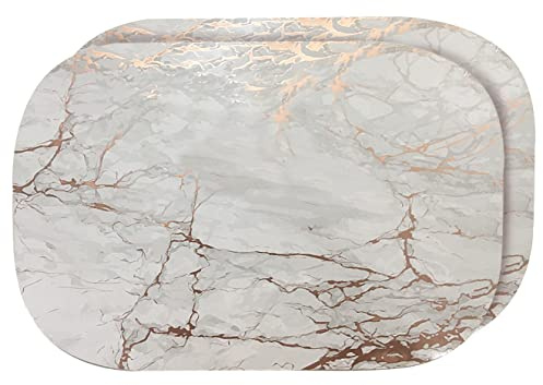 Dainty Home Rose Gold Marble Oval Cork Placemats - Heat Resistant, Non-Slip, Easy Clean for Elegant Dining - 12x18 Set of 2 - Perfect for Stylish, Modern Homes