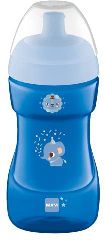 MAM Sports Cup | 330ml | Non-Spill Sippy Cup with Free Flow Spout | Suitable for 12+ Months | Baby Accessories | Blue (Various Designs)