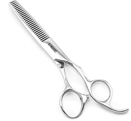 5.5 Hair Thinning Scissors Barber Scissors Professional Sharp Hairdresser Hair Thinning Shears 28 Teeth 440C Silvery Convex Edge Blade Blind Hole KINSARO for Hairdresser Barber or Home Use