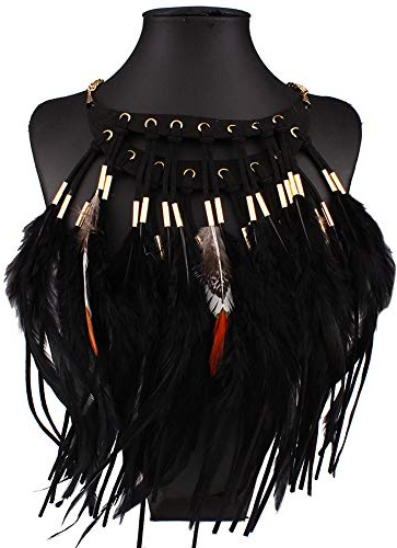 Amorar - Colgante Retro Indio para Mujer, Collar de Plumas y Aleación, Bohemio, Largo, Chaleco, para la Cabeza, Regalo, Carnaval, Disfraz, Accesorio de Fiesta