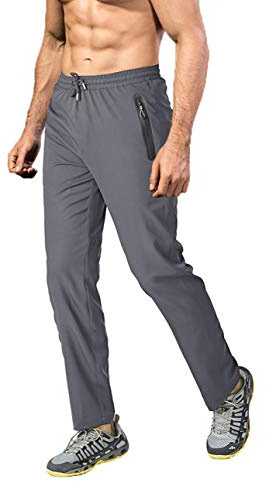 EKLENTSON Mens Hiking Sweatpants Lightweight Thin Walking Trousers Quick Dry Trekking Trousers with Zip Pockets Grey,34