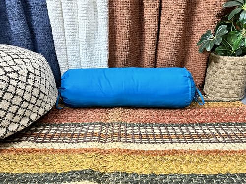 Blue Bolster Pillow Cover 16x6 Inch – 100% Cotton, Soft & Breathable Neck Roll Cover , Drawstring Closure – Washable – Ideal for Yoga, Spa, or Home Decor (Turquoise Blue, 6 x 24(15 cm x 60 cm))