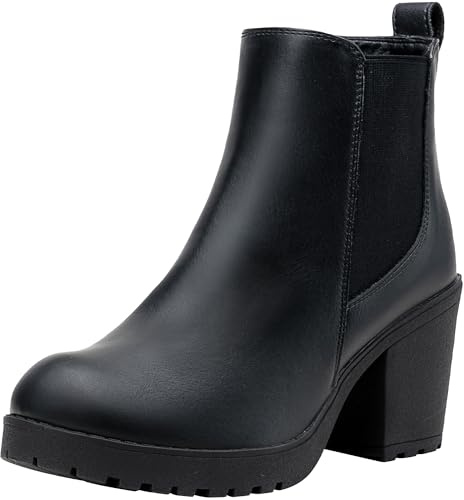 Vepose Women’s Ankle Chunky Heeled Boots, Black Platform Chelsea Retro Short 999 Booties with Zipper, Size 8M US, (CJY999 Black 08)