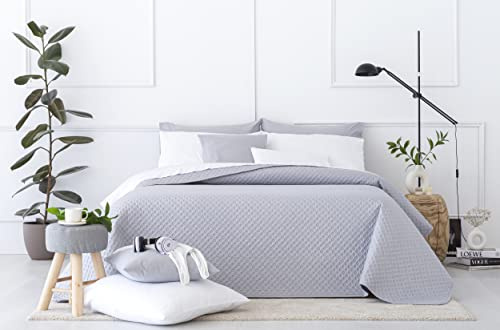 Todocama Copriletto trapuntato sottile con motivo piqué, per primavera, estate, autunno e inverno, 100% microfibra extra morbido, Copriletto multiuso, Letto 140/150/160 - 250x260cm, Grigio Chiaro