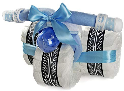 Dubistda© Tricycle à couches Cruiser Bleu 45 pièces – Gâteau à couches tricycle garçon 40 cm