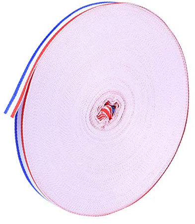 COHEALI Ruban Bleu Blanc Rouge | 1cm x 50m Liseret Rayé en Polyester pour Couture | Ruban Cadeau Thématique pour Emballage et Décoration