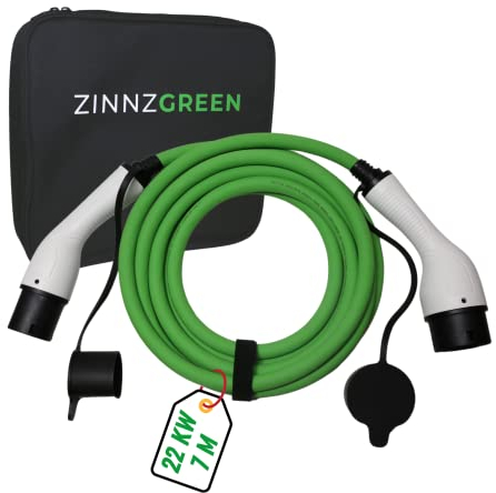ZINNZGREEN Typ2 Ladekabel 22kW & 32A für Elektroauto und Hybrid - 7m, Dreiphasen Ladekabel Typ2 auf Typ2 - IP54 Wasserdicht und Staubdicht, TÜV, E-Autoladekabel für Wallbox - mit Tragetasche