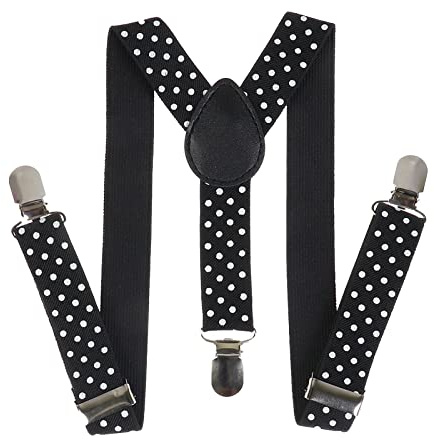 NiceYnn Enfant Bretelle Y-forme 60cm Bretelles Sangle Réglables pour Garçons et Filles Mariage Pois Noir