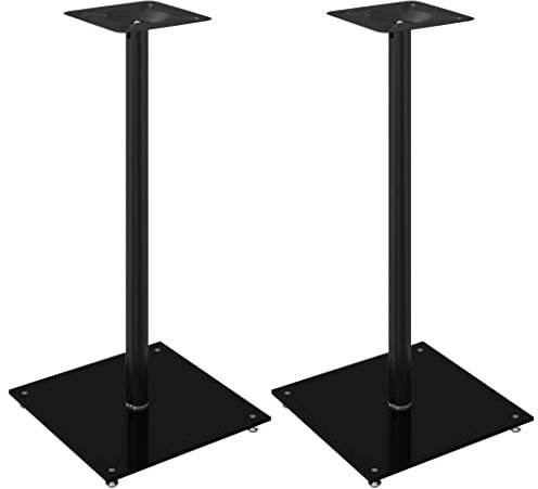 Tidyard 2 STK. Lautsprecherständer, Lautsprecherhalter, Boden-Lautsprecherständer, Hartglas 1 Säulen, Schwarz