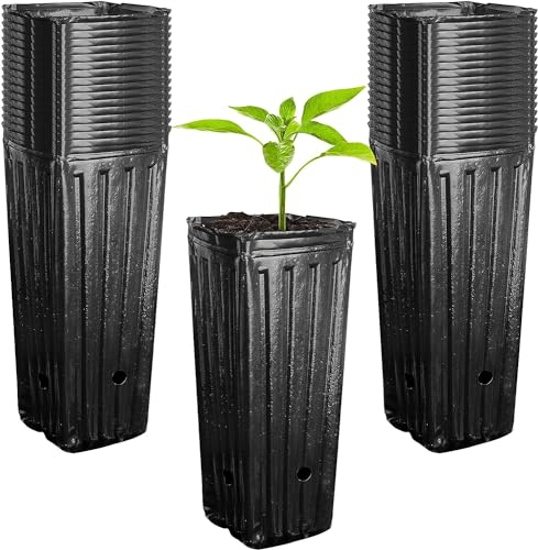 50Pcs Tall Tree Pots - Plastic Deep Nursery Treepots -30cm Tall Seedling Flower Plant Container Pots for Indoor Outdoor Garden Plants