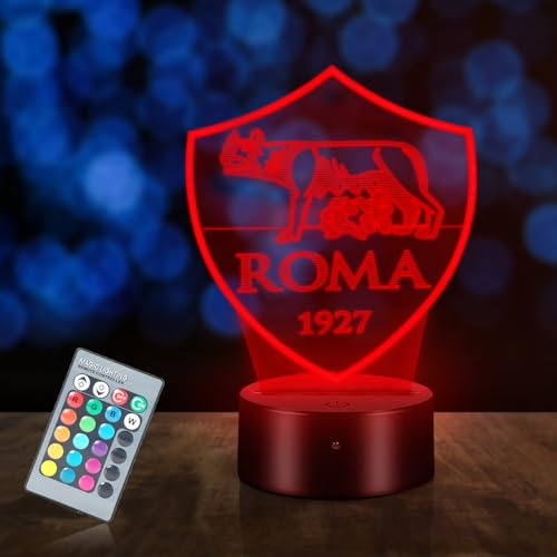 HooJtny Lampada Roma Calcio, Roma Gadget Calcio Luce Notturna 3D Led, 16 Colori USB Ricaricabile, Regalo per Bambini