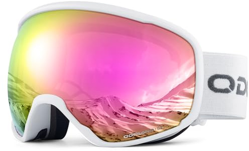 Odoland Snow Ski Goggles S2 Double Lens Anti-Fog OTG Windproof UV400 Eyewear for Men, Women and Youth-Skiing Snowboarding, Mirror REVO Pink vlt 23%