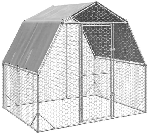 vidaXL Recinto per Polli con Tetto 2,5x2x2,25 m in Acciaio Zincato, Recinto per Polli Walk-in, Pollaio in Metallo, Pollaio Walk-in