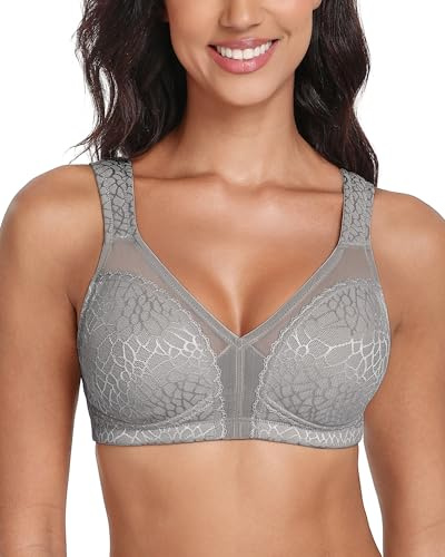 Lemorosy Reggiseno Minimizer Taglie Forti da Donna Comodo per Quotidiana Coppe Piene Non Imbottite Senza Ferretto a Tenuta Forte (4D,Grigio)