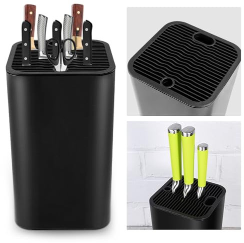 Ceppo Coltelli da Cucina, Porta Coltelli Cucina, Moderno Portacoltelli Universale, Ceppo Portacoltelli Nero con Lamelle Flessibili, Facile da Pulire, Adatto a Tutti i coltelli da Cucina, Nero