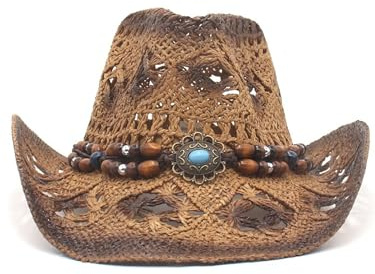 Felcia Men's Women's Straw Cowboy Hat Woven Sunscreen Cap Western Cowboy Hat Two Decorative Bands (A-Dark Coffee, ONE Size)