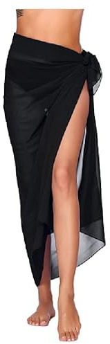 Beach Sarongs Wrap - Womens Long Beachwear Bikini Cover Up Chiffon Swimsuit Wrap Skirts Ladies Summer Sarong for Holiday (UK, Alpha, One Size, Regular, Regular, Black)