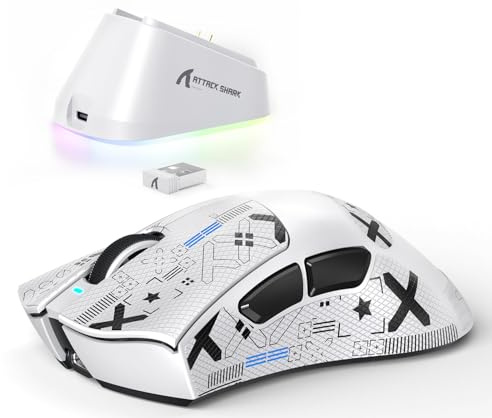 ATTACK SHARK V3PRO Kabellose Gaming-Maus mit Magnet-Ladedock, PixArt PAW3311 Sensor, bis 25000 DPI, BT/2.4Ghz/Kabel, 100M Klicks, 500mAh, 65g Ultraleicht für PC/Xbox/PS/Mac -Weiß & Band