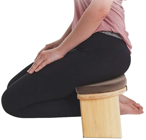 dgfedeg meditationsbänk, vikbar ergonomisk bambu-meditationspall med bekväm kudde, yogabänk, lastkapacitet 180 kg, bekväm kudde, yogapallkudde