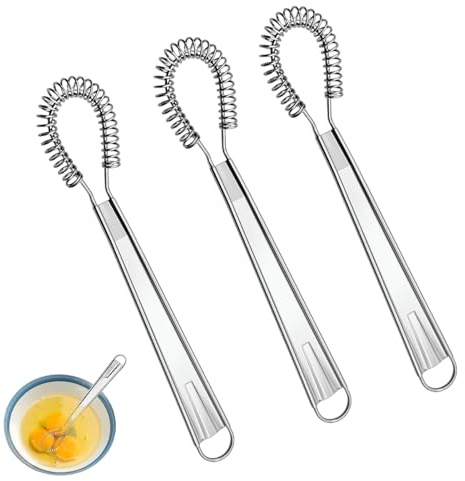 3 frusta a spirale in acciaio inox, mini frusta a spirale in acciaio inox, piccola frusta multifunzione, mini frusta per mescolare, mescolare, mescolare, cuocere al latte e tè al latte