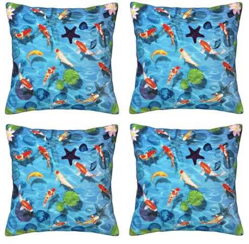 EZDLOWVBA Set di 4 federe per cuscino con stampa di carpa rossa giapponese, morbide, decorative, quadrate, per divano, patio, sedia, camera da letto, casa