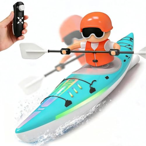 Remote Control Boat, Simulation Kayak with LED Light, RC Boat Never Capsize