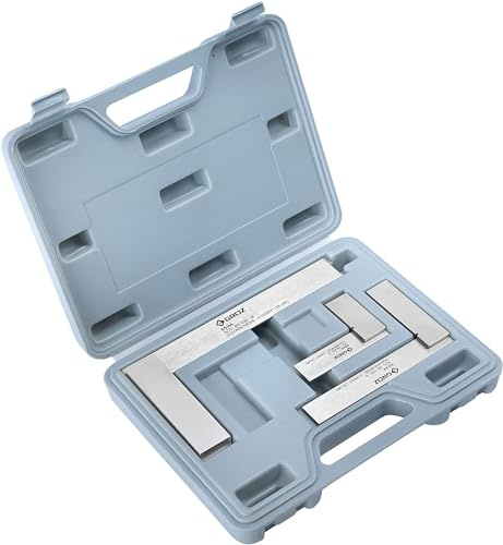 Groz 3-Piece Precision Steel Square Set (2, 4, 6), Hardened Blades, 16 Micron Accuracy, BS 939 Grade B, with Case for Machinist Woodworking Layout (01012)