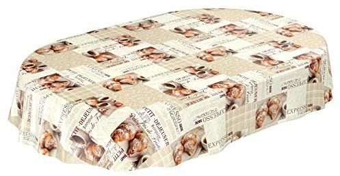 ANRO Tischdecke Wachstischdecke Wachstuch Wachstuchtischdecke Kaffee Coffee Espresso Oval 140 x 200cm eingefasst