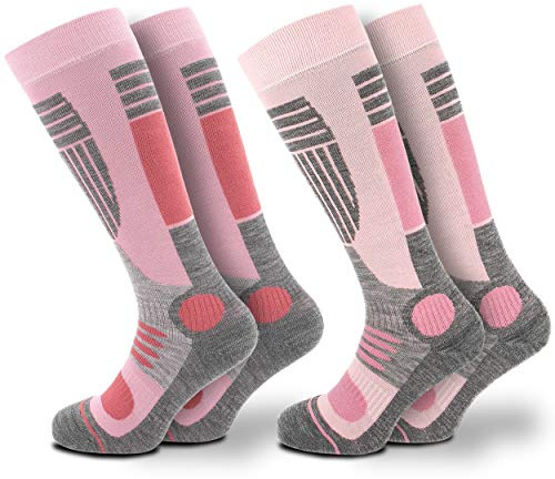 Occulto 2 Paar DAMEN SKISOCKEN mit POLSTERUNG in verschiedenen Farben, THERMO WINTERSOCKEN für SKI und SNOWBOARD 2 Paar Pink 39-42