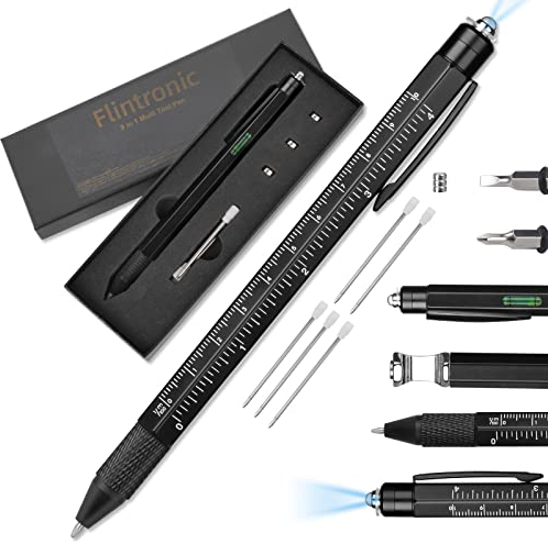flintronic Gifts for Men, Stocking Fillers for Men, 8 in 1 Multi Tool Pen, Secret Santa Gift for Mens, Dad Christmas Gifts for Him, Birthday Gift for Fathers Day Birthday Anniversary Teenage Boys
