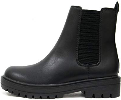 Soda Pilot ~ Women Lug Sole Low Heel Chelsea Fashion Ankle Bootie w/Double Elastic Gore (Black, 7.5)
