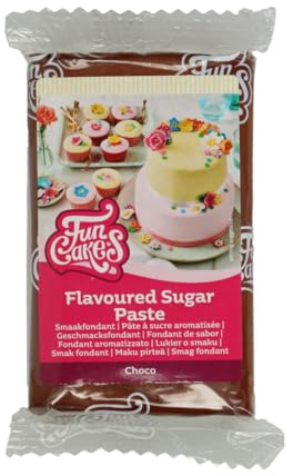 FunCakes Fondant de Sabor Choco, textura suave, fácil de extender, pasta de azúcar, color marrón chocolate, perfecto para tartas, cupcakes y galletas. Halal, Kosher y sin gluten. 250 g