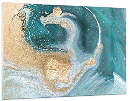 Wandbilder Dekoration Wohnzimmer Golden Türkis Hintergrund Bilder auf Glas 120x80cm Glasbild Schlafzimmer Küche Deko Wand Kunstdruck Art Groß XXL Wanddeko Bild im Glas Modern Wall Decor GAA120x80-4969