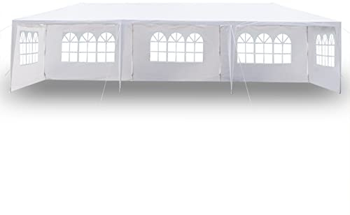 10'x30' Outdoor Canopy Tent,Wedding Patio Gazebo,Sunshade Shelter with 5 Removable Sidewalls,Cater Events Pavilion with Transparent Windows,Waterproof,Easy Set, White
