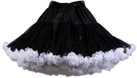Homipooty Women's Elastic Waist Chiffon Petticoat Puffy Tutu Tulle Skirt Multi-Layer Cosplay Fluffy Skirts Underskirt, Length 40cm, Waist 55-100cm Black White