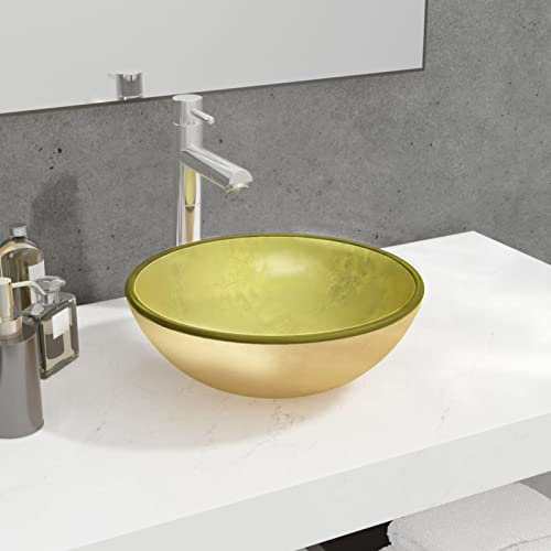 XIAOGUANG Lavabo, lavabo à poser, lavabo à poser, lavabo à poser, meuble de salle de bain, évier de salle de bain, évier en verre trempé 35 x 12 cm Doré