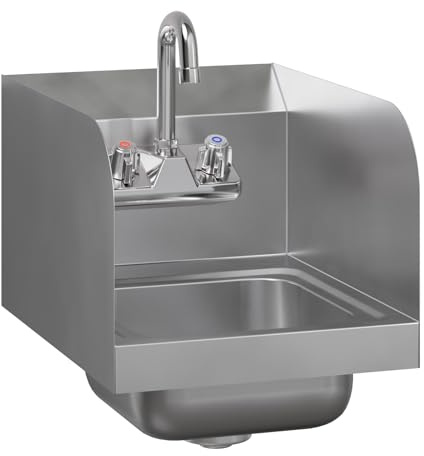 AmGood Stainless Steel Wall Mount Hand Sink | NSF | Commercial Hand Washing Basin For Restaurant, Kitchen and Home (12 x 16 with Sidesplash)