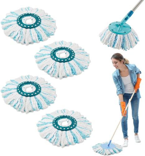 4 Stück Ersatzkopf für Leifheit Clean Twist Disc Mop Micro Set,2-Faser-System für Leifheit Clean Twist Disc Mop Wischmopp Rund Bodenwischer Ersatzteile, für alle Bodenarten Schmutzaufnahme