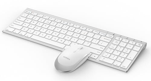 seenda Wireless Rechargeable Keyboard and Mouse Combo, 2.4G USB Keyboard and Mice Set Ultra-Thin Full Size Compact Silent UK Layout for PC, Computer, Laptop, White and Silver