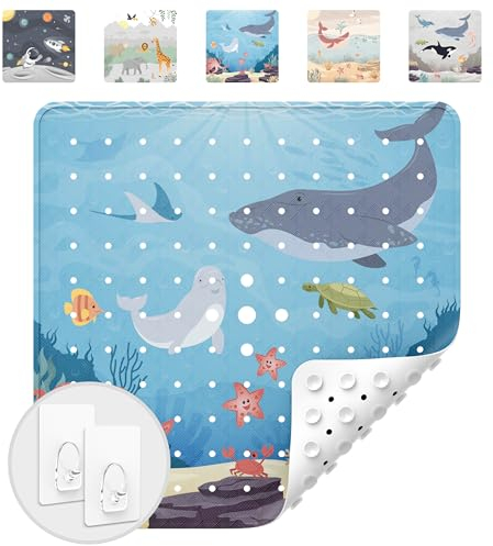 avakido® Duschmatte rutschfest Kinder - 100% BPA frei Inklusive 2 Haken zum Trocknen - Antirutschmatte, Duscheinlage - schimmelresistent & maschinenwaschbar