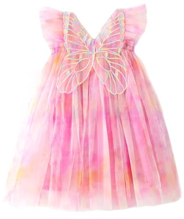Miipat Bebis flicka tyllklänning fjäril ärmlös ungt barn prinsessa tutu blomma klänning bröllop födelsedagsfest klänning flicka 6 månad-6 år, Tiedyed Rose, 18-24 mois